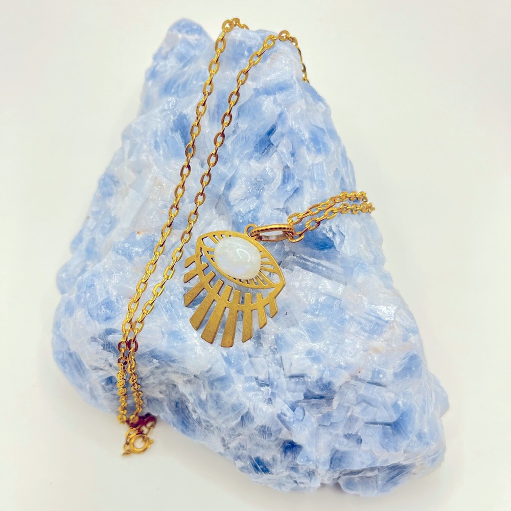 Gold Sunburst moonstone necklace